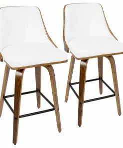 Wholesale 🎉 LumiSource Gianna Counter Stool, Set Of 2, Walnut Wood/White Pu/Black Metal ⌛