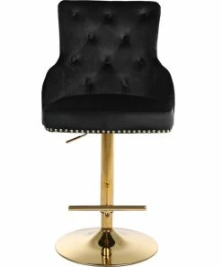 Cheapest 😍 Meridian Furniture Claude Velvet Adjustable Stool, Black, Gold Base 🌟