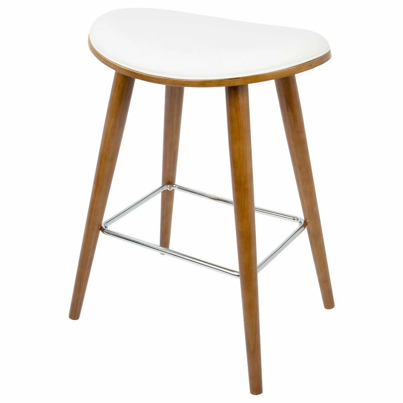 Outlet 👏 LumiSource Saddle Counter Stool, Walnut And White PU Leather, Set Of 2 🥰 - Image 2