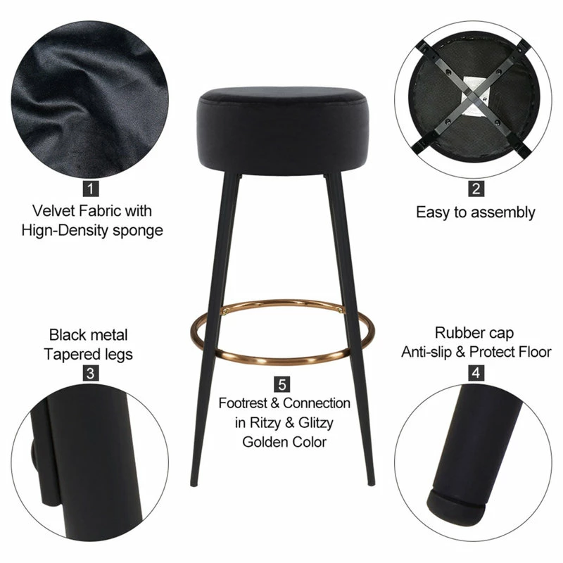 Outlet ๐คฉ Duhome Elegant Lifestyle Minimalist Round Bar Stools, Black Velvet - 1 Piece, 30 Inch โจ - Image 5