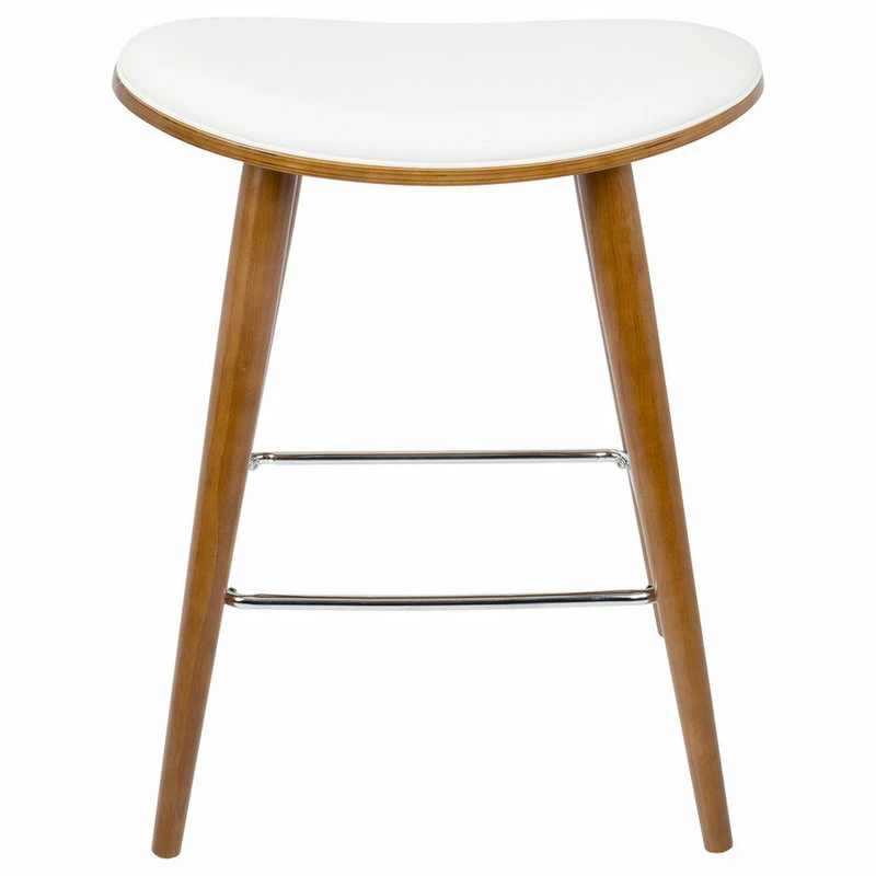 Outlet 👏 LumiSource Saddle Counter Stool, Walnut And White PU Leather, Set Of 2 🥰 - Image 3