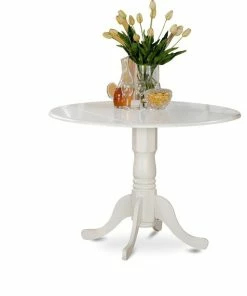 Flash Sale 😀 East West Furniture Dublin Round Table With 2 9" Drop Leaves, Linen White 🧨